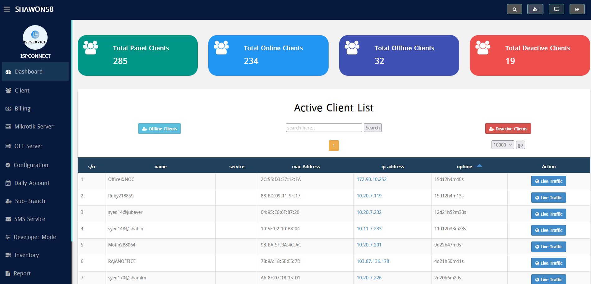 ISPConnect online clients preview